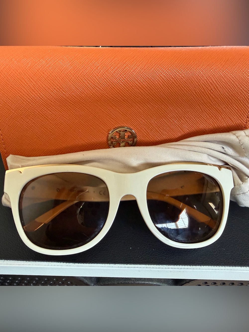 Tory Burch White Frame Sunglasses with Brown Lenses